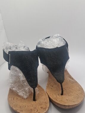 St. John's Bay Black Cork Wedge Thong Sandals